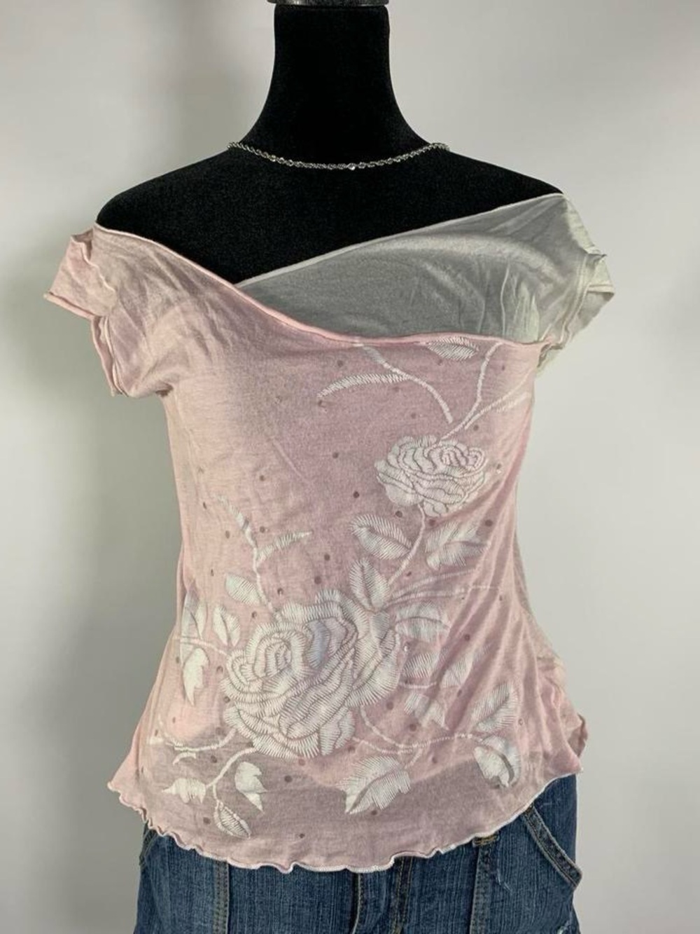 Vintage Y2K Forever 21 Pink Floral Off Shoulder Top Size S